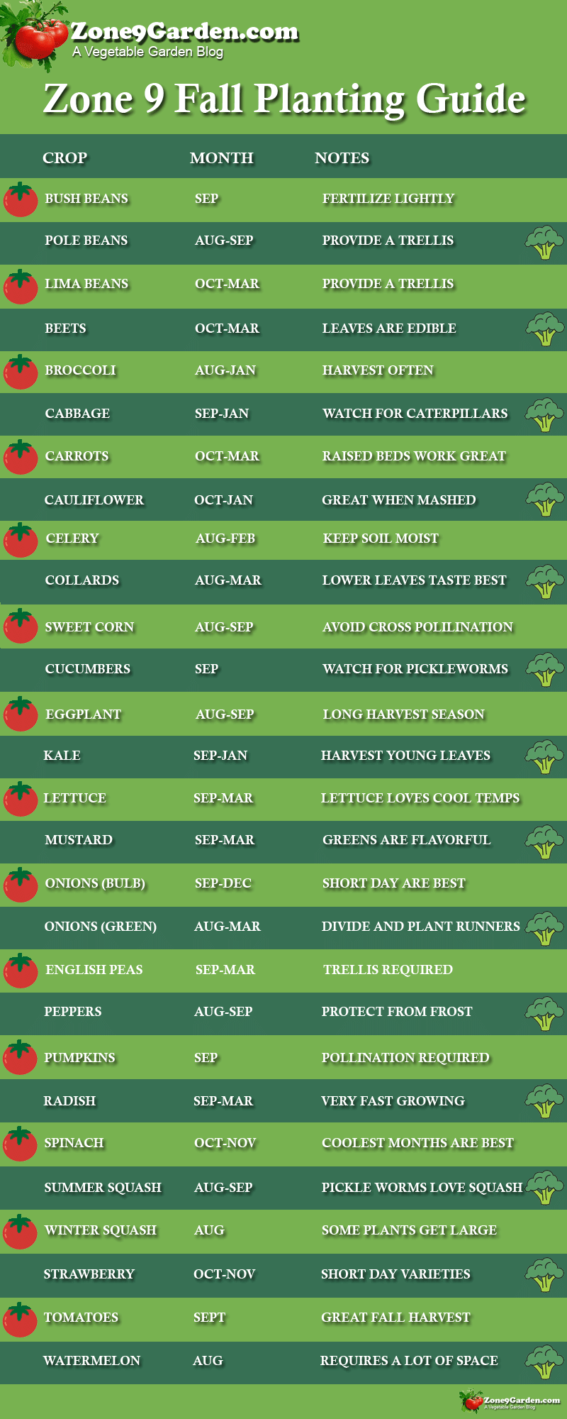 Seasonal Vegetable Planting Chart